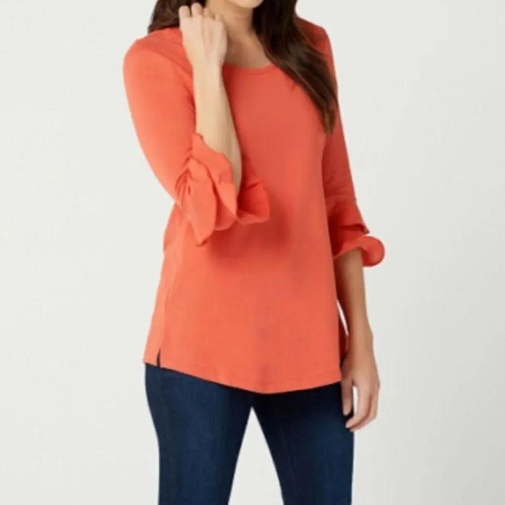 Isaac Mizrahi Spiral Ruffle Sleeves Knit Tunic